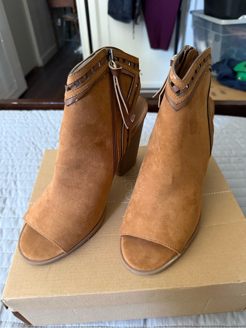 Dolcetta “Riley” Peep-Toe Cutout Heel Booties — Chestnut, Women’s Size 11M